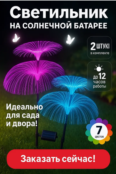 Садовый светильник на солнечный батарее/Светильник-фонтан/Комплект из 2 светильников/Разноцветный