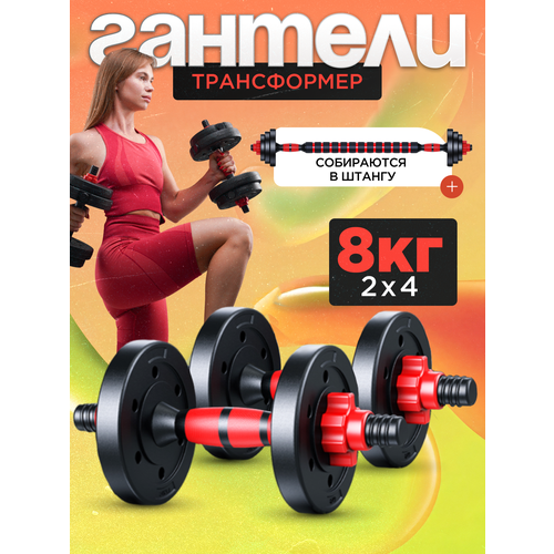 Гантели разборные Атлант Гантели 4кг-2шт с грифом , общий вес 8 кг