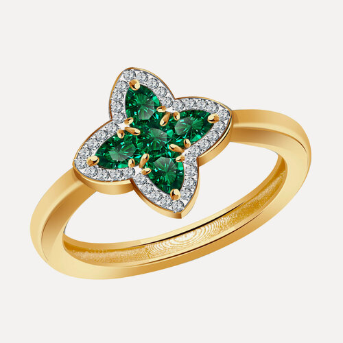 Изображение товара Кольцо, красное золото, 585 проба, изумруд синтетический, фианит