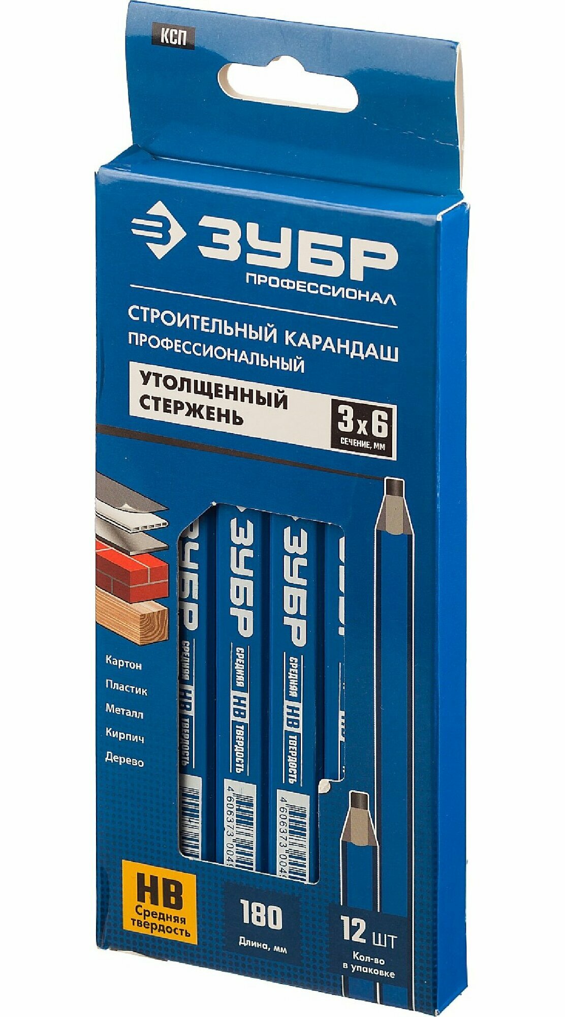 Строительный карандаш плотника ЗУБР, HB, 180мм, утолщенный стержень 3x6 мм, КСП, серия Профессионал (4-06305-18_z01) — фото 1