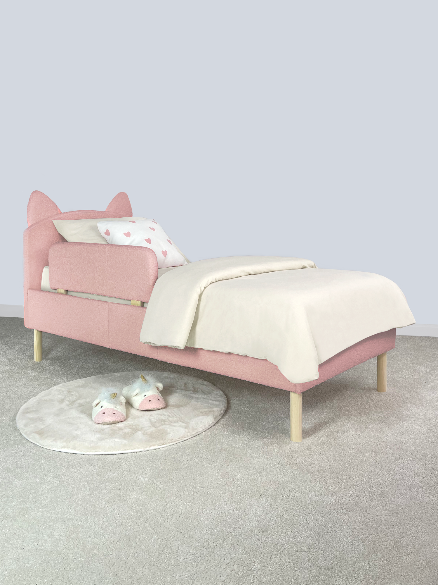 Кроватка детская 160х70 с ушками Котик Букле от DIMDOMkids Розовый