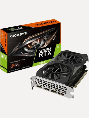 Изображение товара Видеокарта PCI-E GIGABYTE GeForce RTX 3050 WINDFORCE OC (GV-N3050WF2OCV2-6GD) 6GB GDDR6 96bit 8nm 1477/14000MHz
