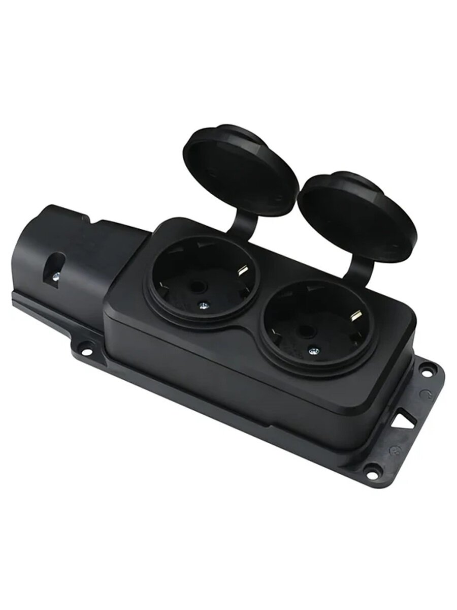 Каучуковая колодка Filum FL-SB-2EU-IP44-BK 2-х местная 2P+PE 16A 250В IP44 с защитной крышкой