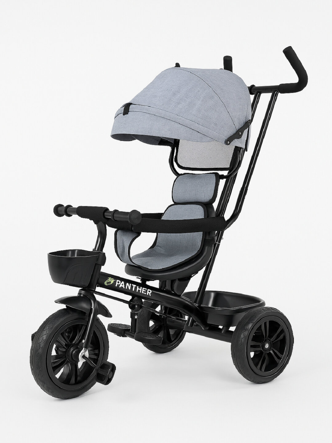 Детская велоколяска с зонтиком, багажником, корзинкой и ручкой для родителей