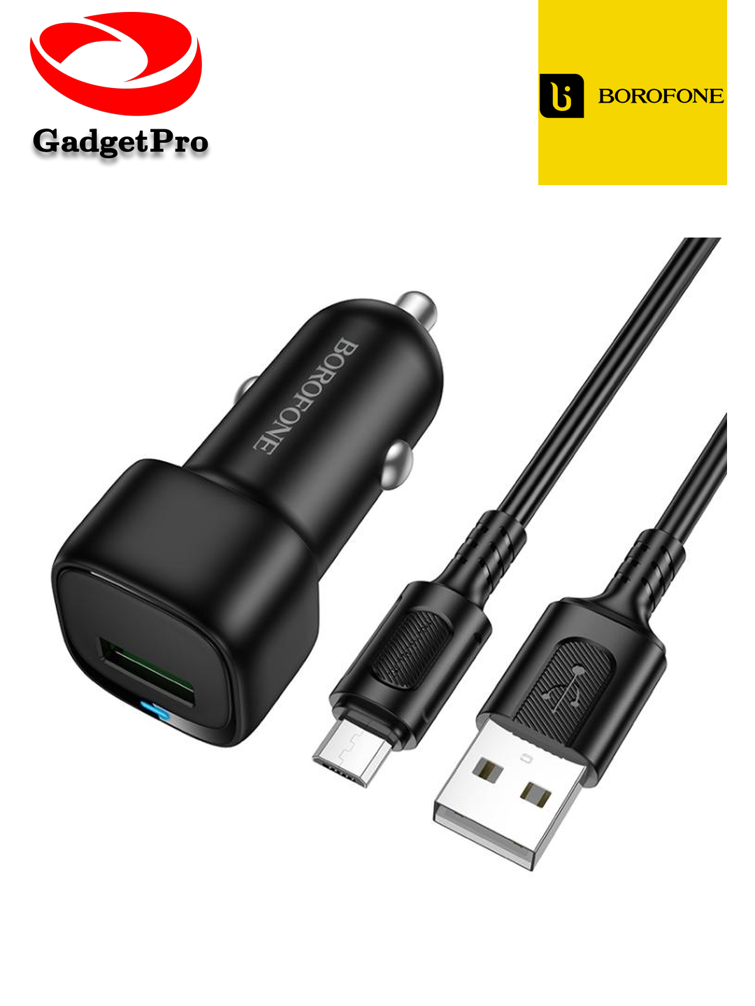 Автомобильное зарядное устройство Borofone BZ34 USB-A на USB-C (чёрный): быстрая зарядка, современный дизайн.