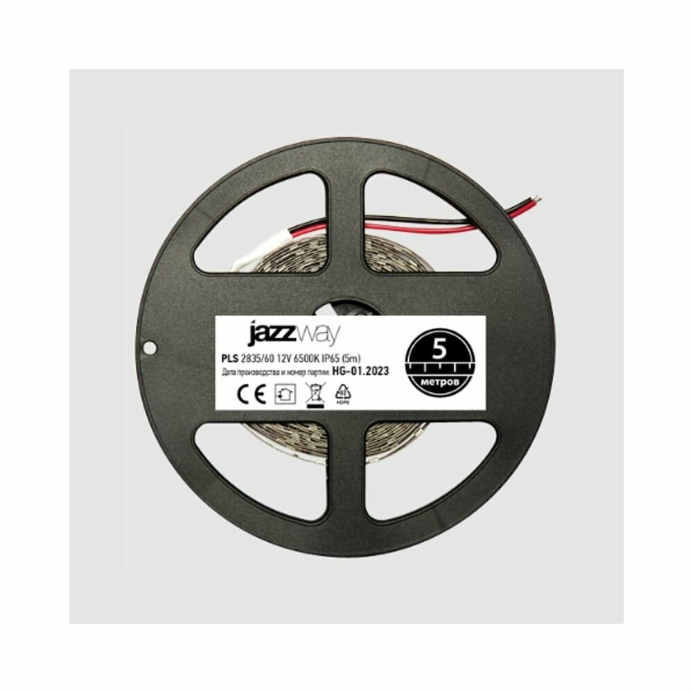 Лента светодиодная PLS 2835/60-12V 6Вт/м 6500К холод. бел. IP65 (уп.5м) JazzWay 2859013