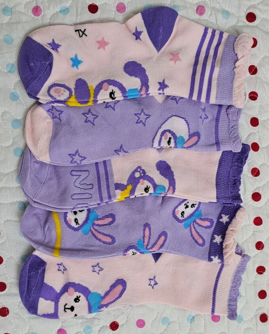 Носки детские для девушки, средняя длина, корейский стиль, мультяшные 5шт