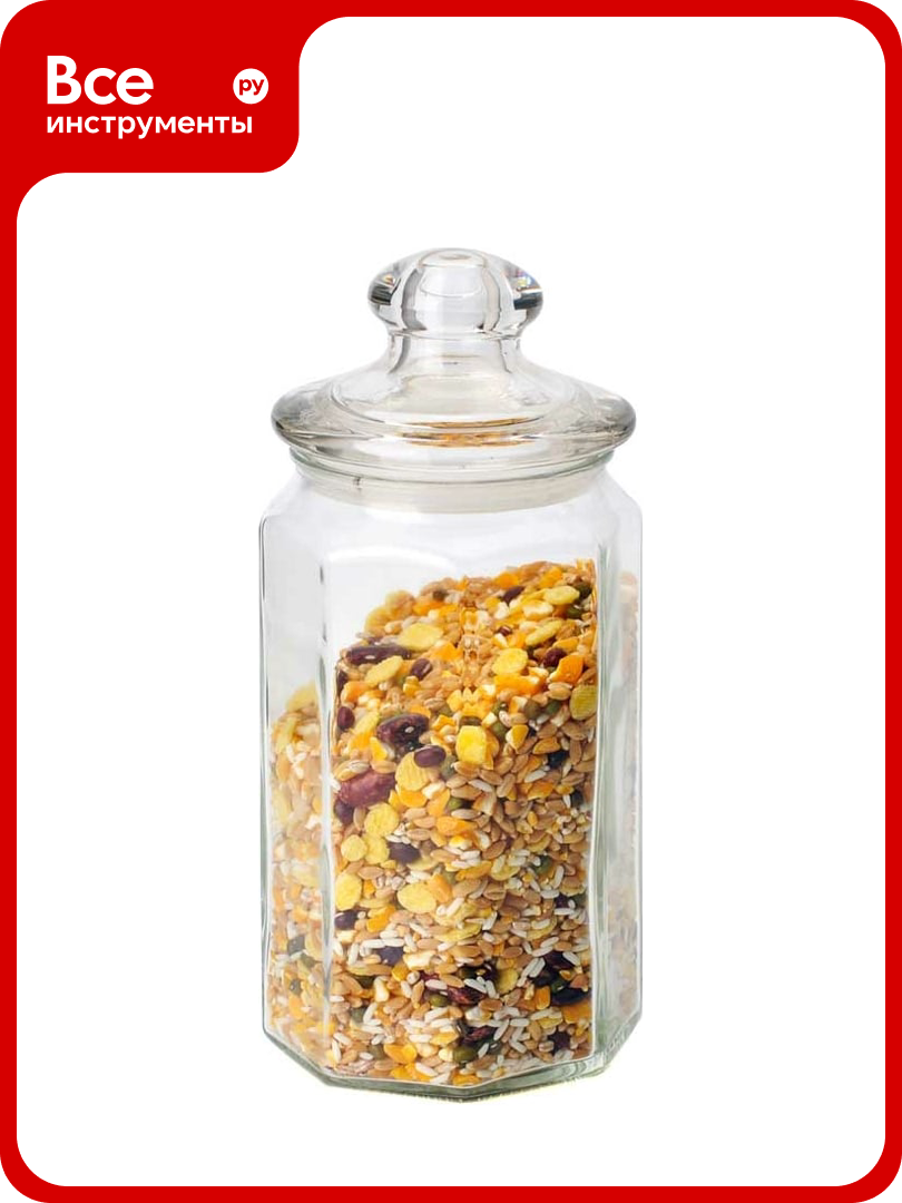 Стеклянная банка для сыпучих продуктов Mallony LATTINA с фигурной стеклянной крышкой объем 0.9 л 004469