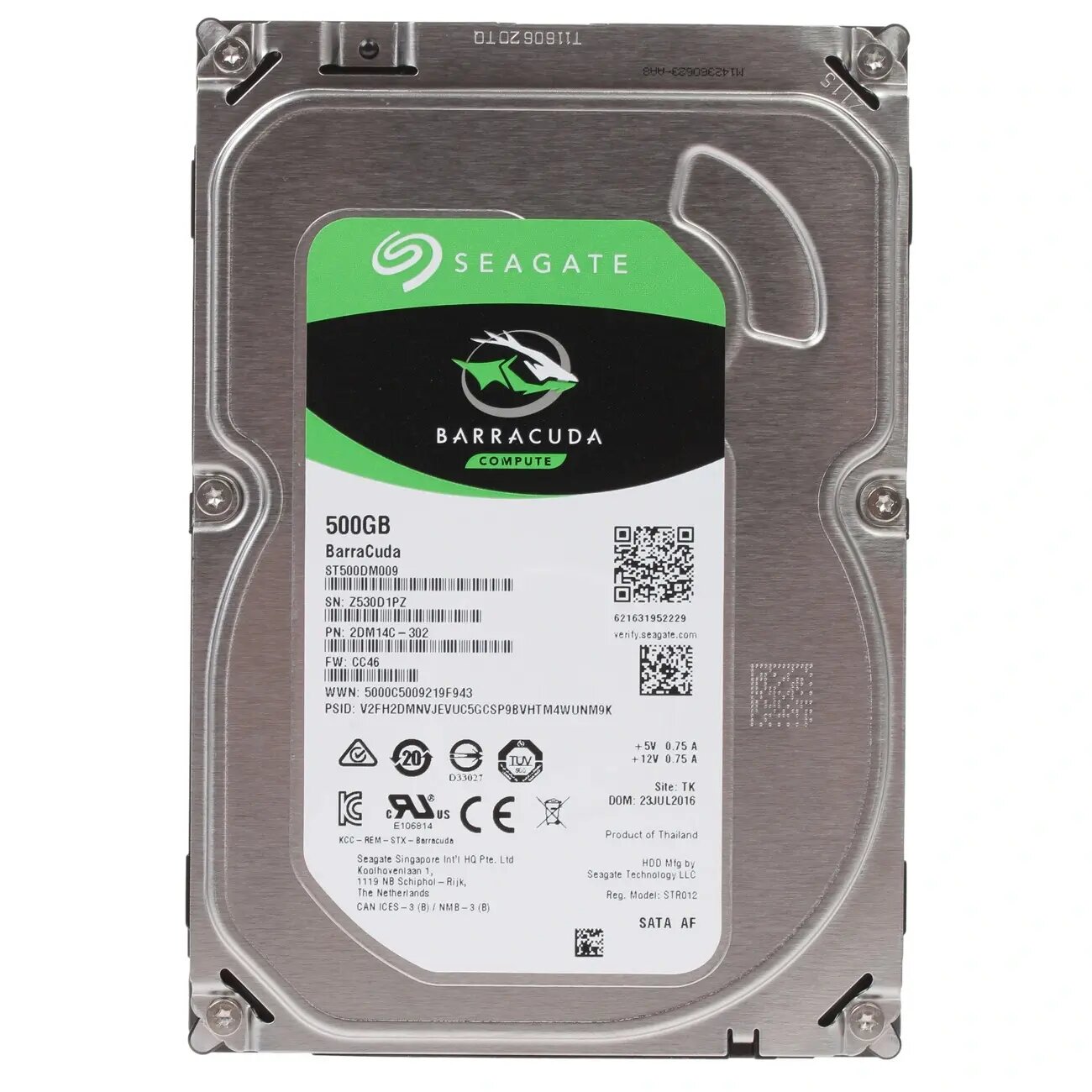 Жесткий диск Seagate BarraCuda 500 GB, Вес: 400 г, Габариты: 101.6 х 20.17 х 146.99 мм, Гарантия: 6 мес — фото 1