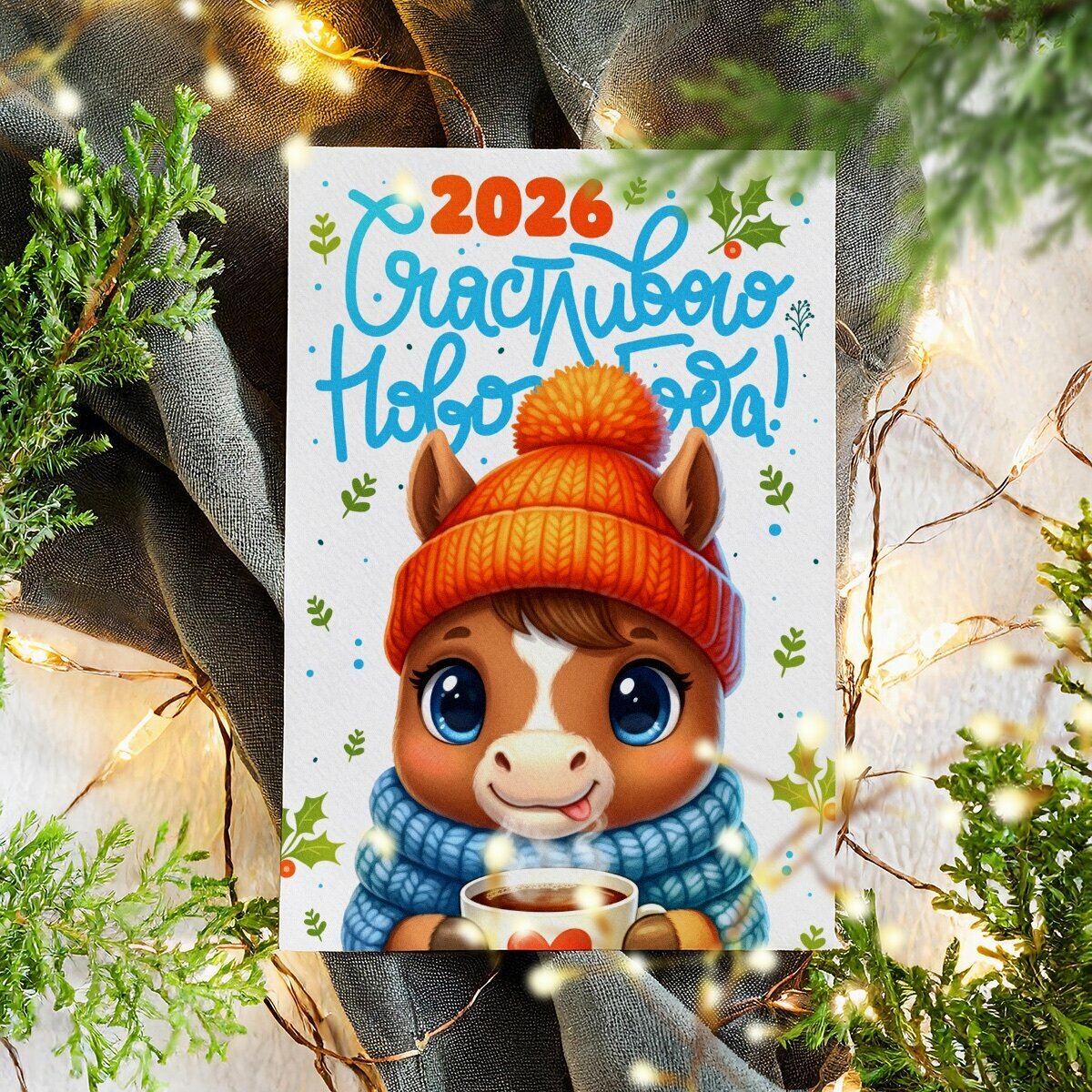 Новогодние открытки, Поздравительная открытка с Новым Годом , красивые яркие принты, формат А5