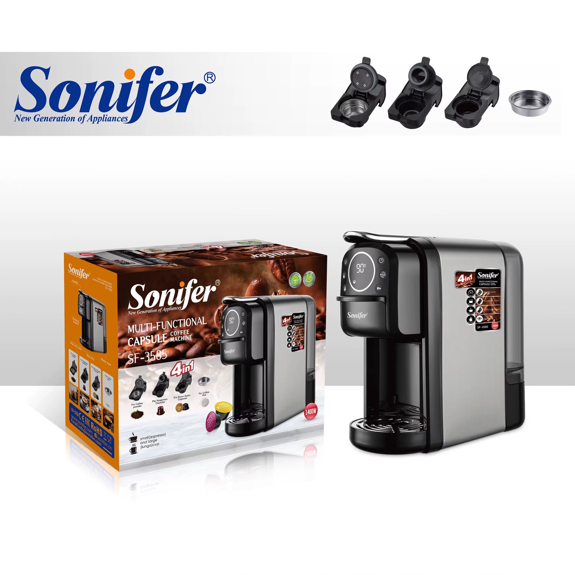 Кофемашина капсульная Sonifer SF-3585, многофункциональная, для эспрессо, латте, капучино, американо