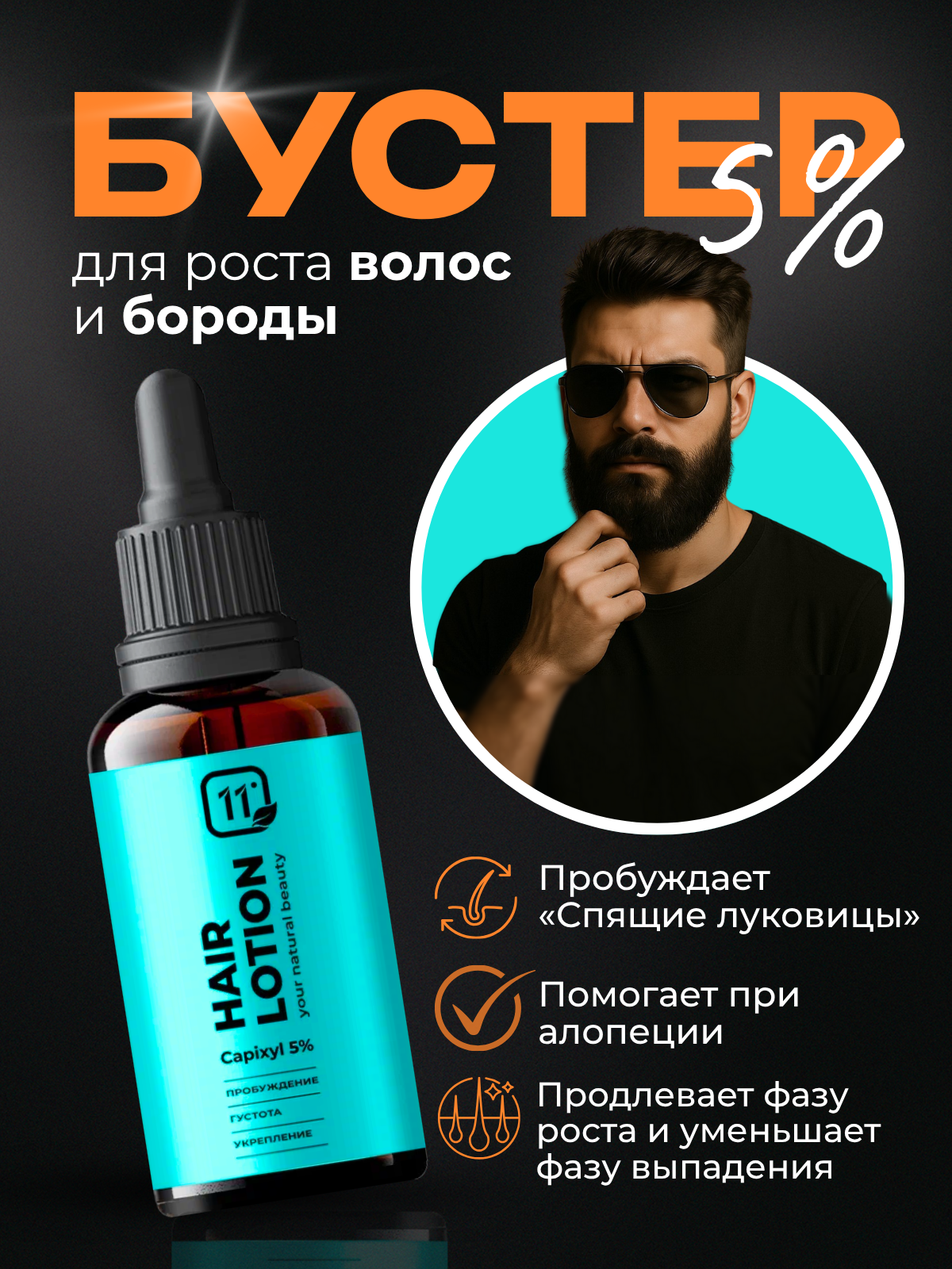 Лосьон для роста и от выпадения волос и бороды. Капиксил 5%