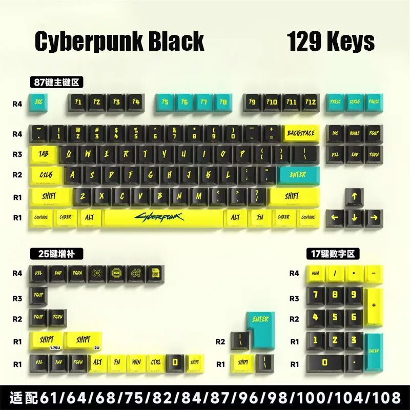 Wooting Mad60 Cyberpunk 129 клавиш PBT колпачки черные