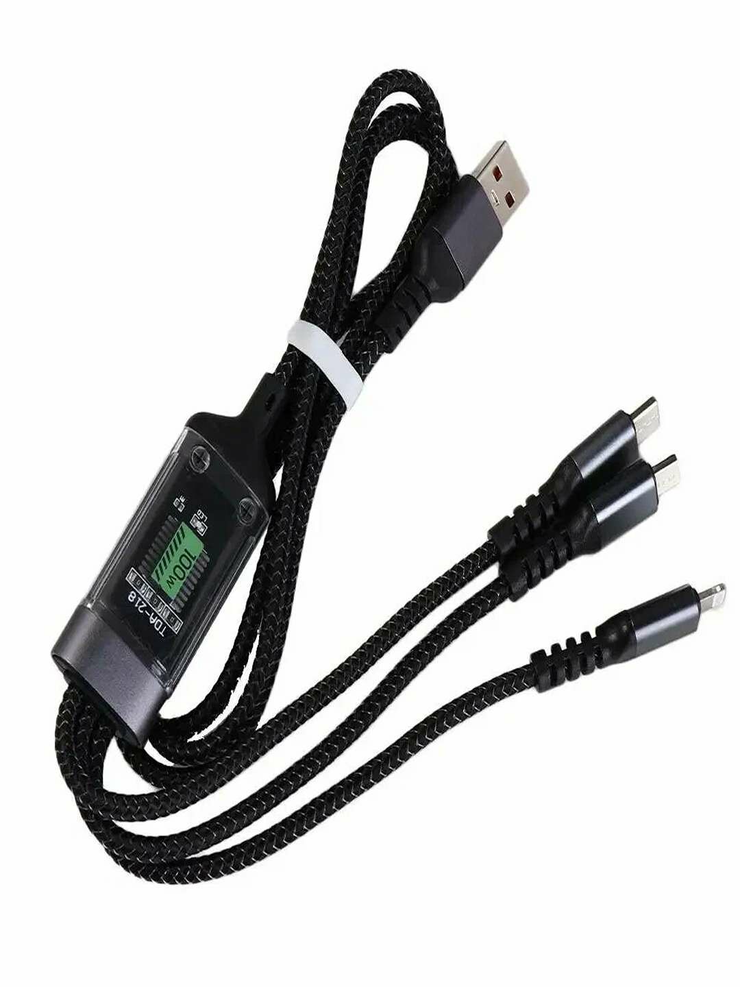 Кабель питания 3 в 1, 100 W, быстрая зарядка, USB, для мобильных телефонов. — фото 1