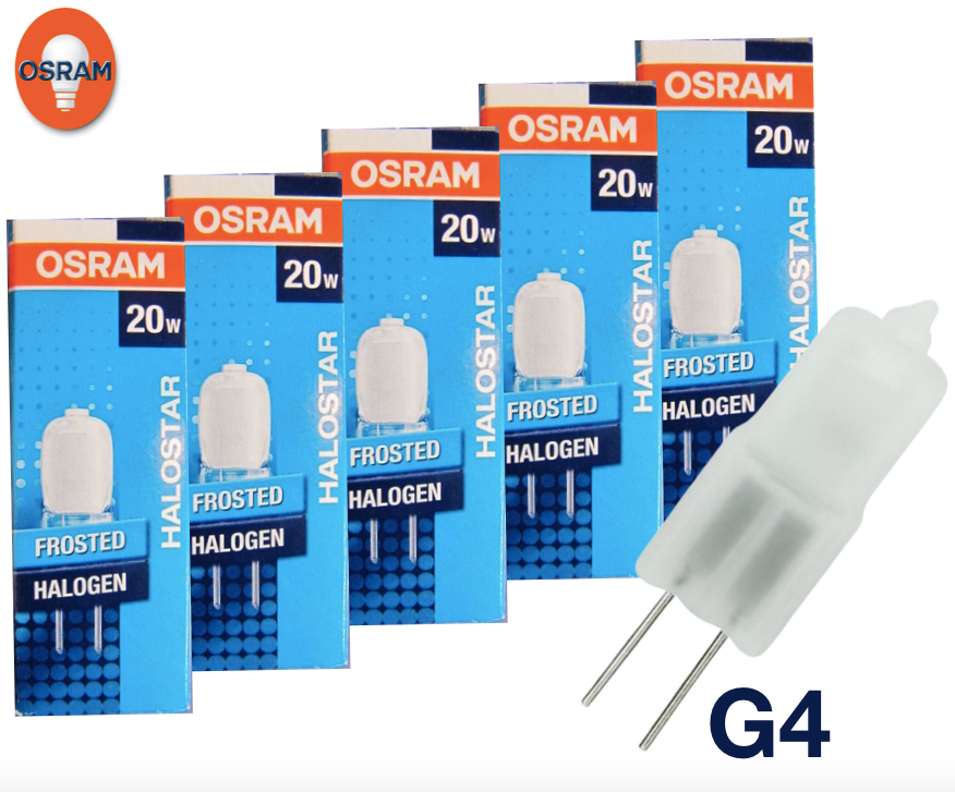 Лампочка OSRAM 64425F Halostar Standard матовая G4 20Вт 12V Капсула 300Лм 2700К Германия/ Теплый белый свет/ Галогенная 5 шт.