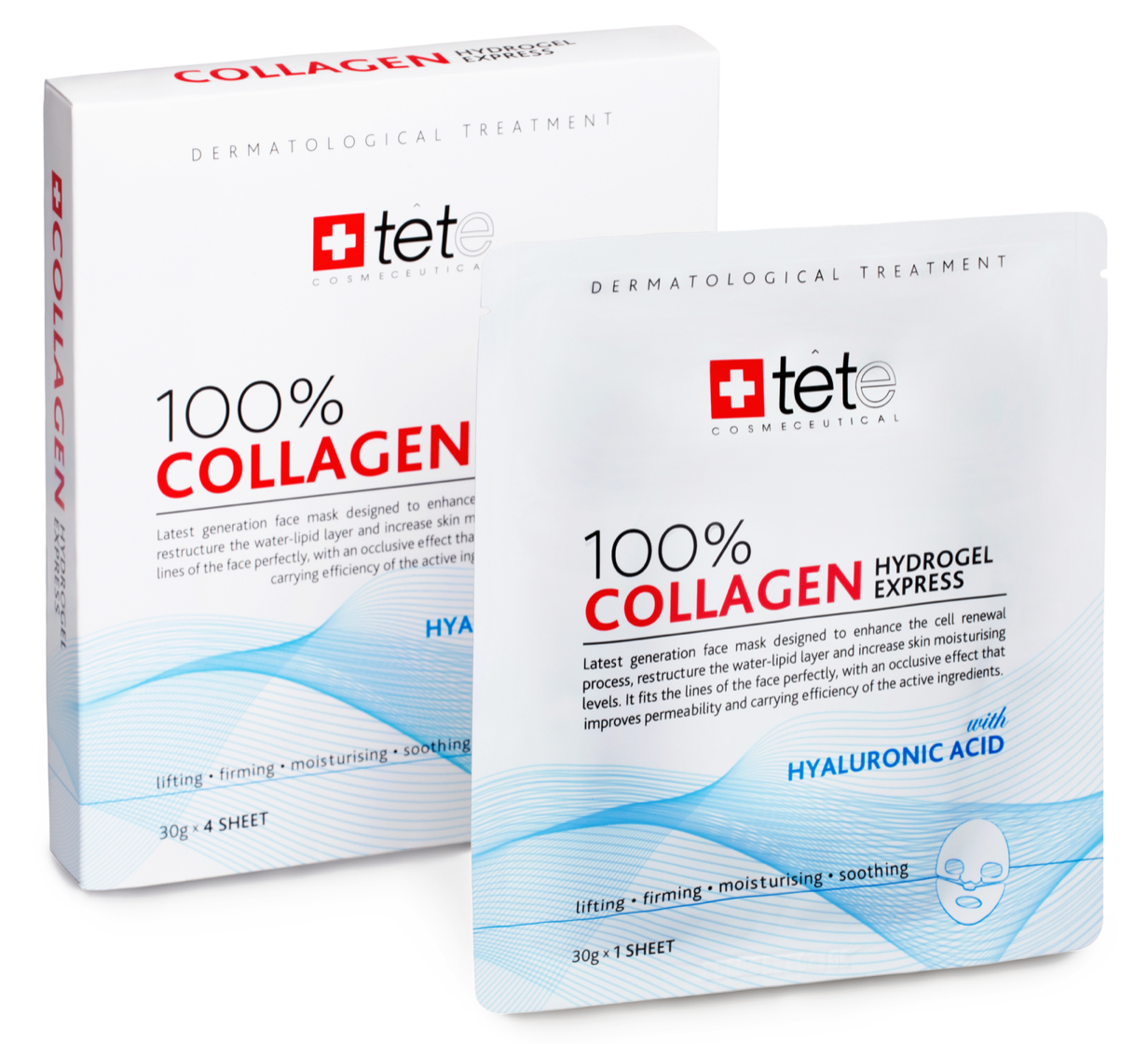 Гидроколлагеновая маска Экспрессуход 4 шт 100 Collagen Hydrogel Mask Tete Cosmeceutical