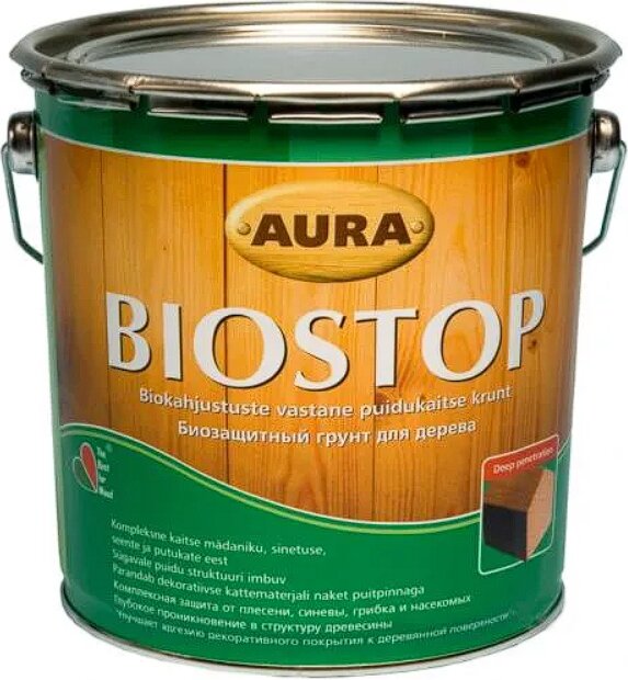 Aura Biostop грунт для древесины алкидный (бесцветный 27л)