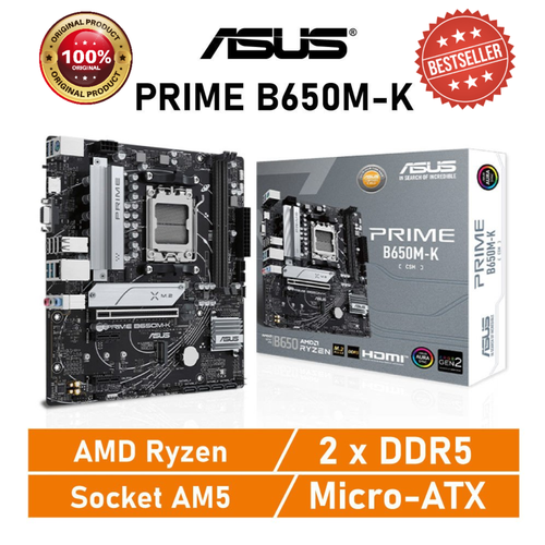 Материнская плата Asus PRIME Asus PRIME B650M-K Socket AM5 и чипсетAMD B650 mATX 2 слота 13390₽