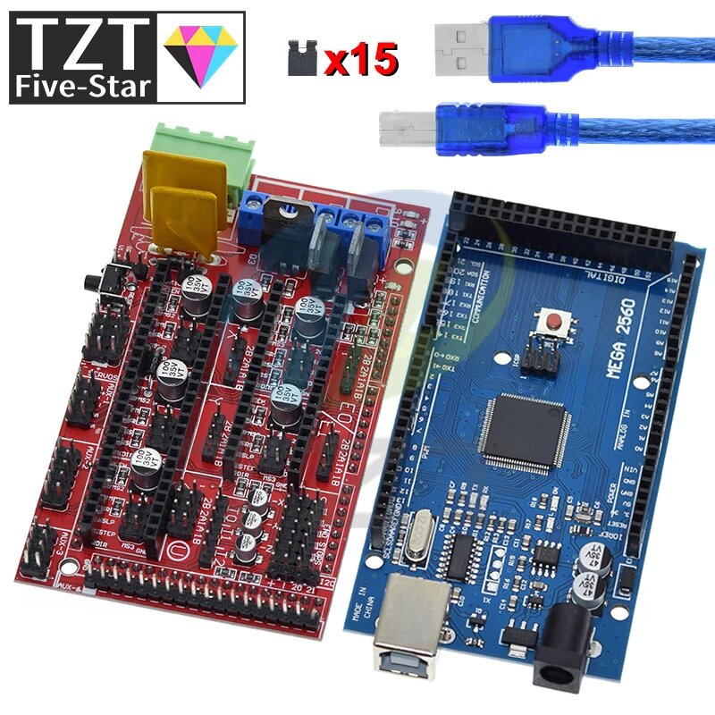 Контроллер TZT Mega 2560 R3 Mega2560 REV3 + RAMPS 1,4 для 3D-принтера Arduino, комплект Arduino Reprap MendelPrusa — фото 1