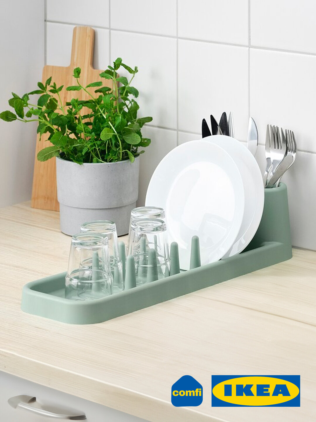 IKEA сушилка для посуды настольная STAMLING, 48x15 см, матовая зеленая