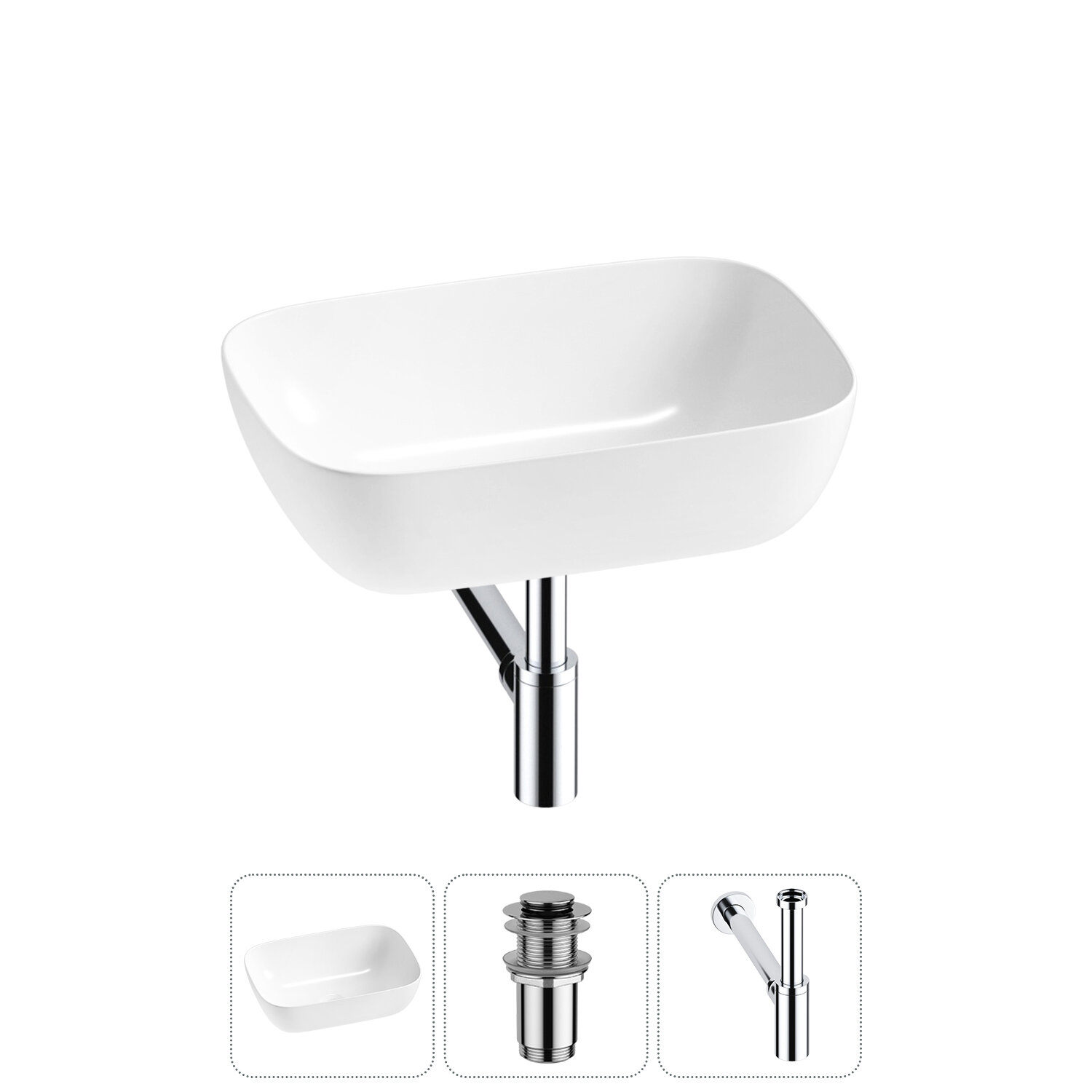 Накладная раковина в ванную комнату Lavinia Boho Bathroom Sink 20215195R в наборе 3 в 1: раковина 46 см в цвете белый глянец, донный клапан, сифон