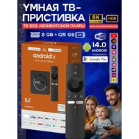 ТВ приставка Android TV 8K Ultra HD Смарт ТВ приставка с 8 ГБ RAM, 128 ГБ памяти, Android 14, медиаплеер с Wi-Fi и LTE