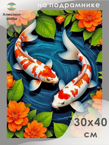 Изображение товара Алмазная мозаика на подрамнике Карпы кои 30х40