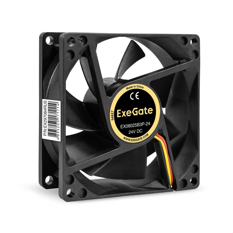 Вентилятор для пк 24В DC ExeGate EX08025B3P-24 (80x80x25 мм, 2-Ball (двойной шарикоподшипник), 3pin, 2900RPM, 30,6dBA) (EX297084RUS)
