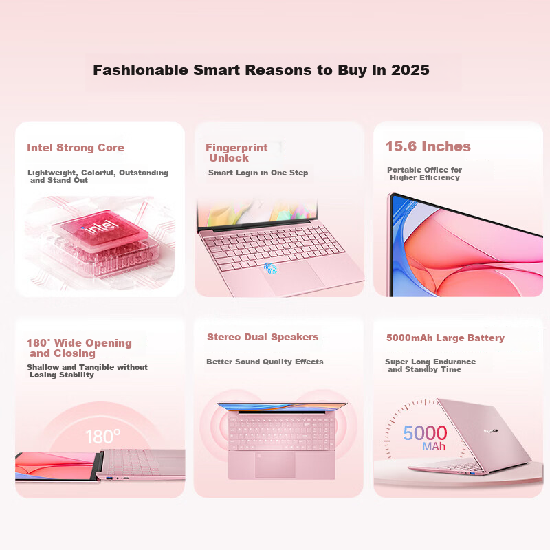 Ноутбук AIERXUAN AIR15 2025 Intel High-value Notebook Ultra-thin AI High-performance Ultra-thin College Student Online Course Design Business Office Pink 32G+1TB