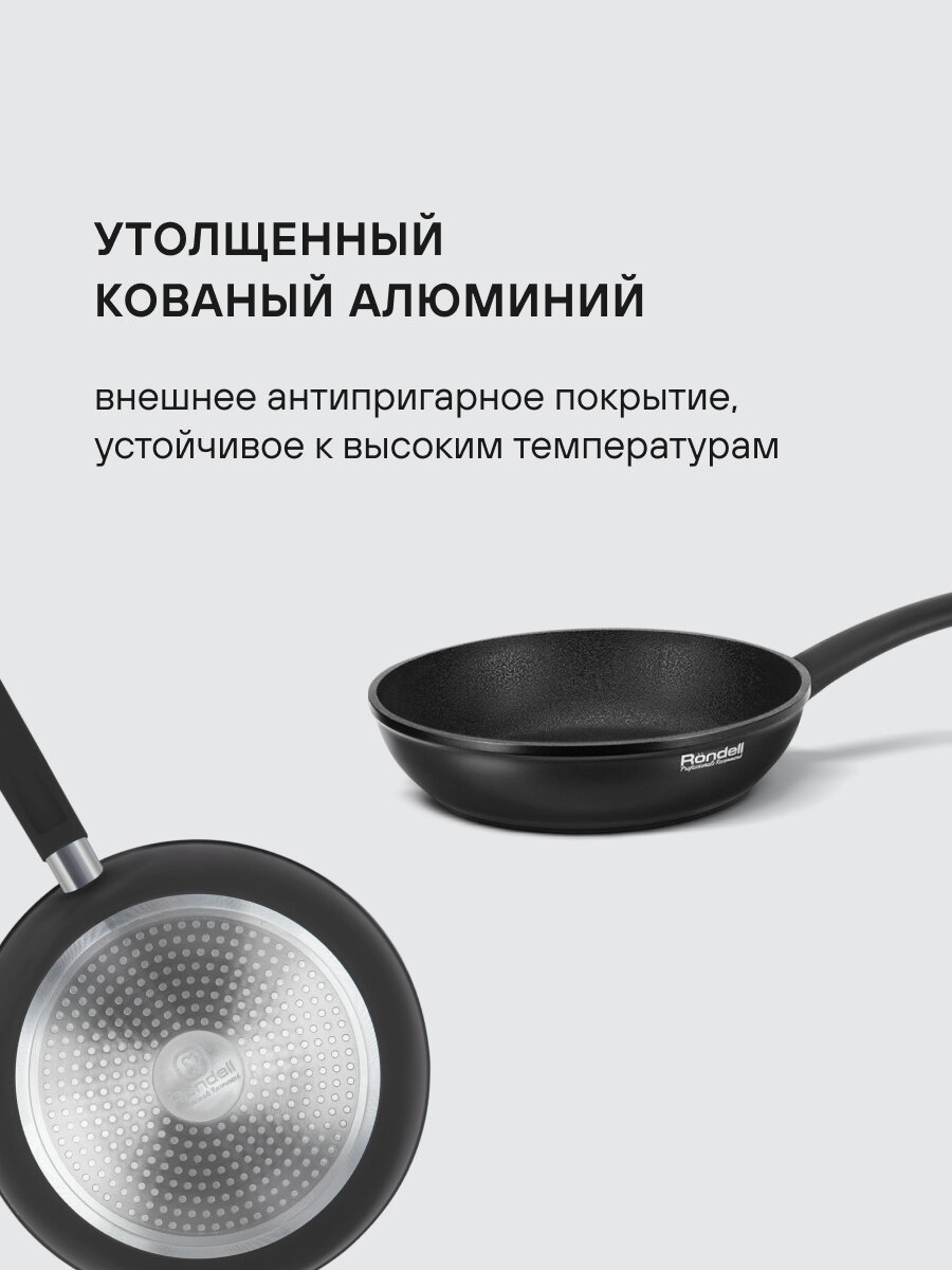 Сковорода Rondell Via RDA-1850, 24см, черный, Xylan Plus покрытие, без крышки — фото 1