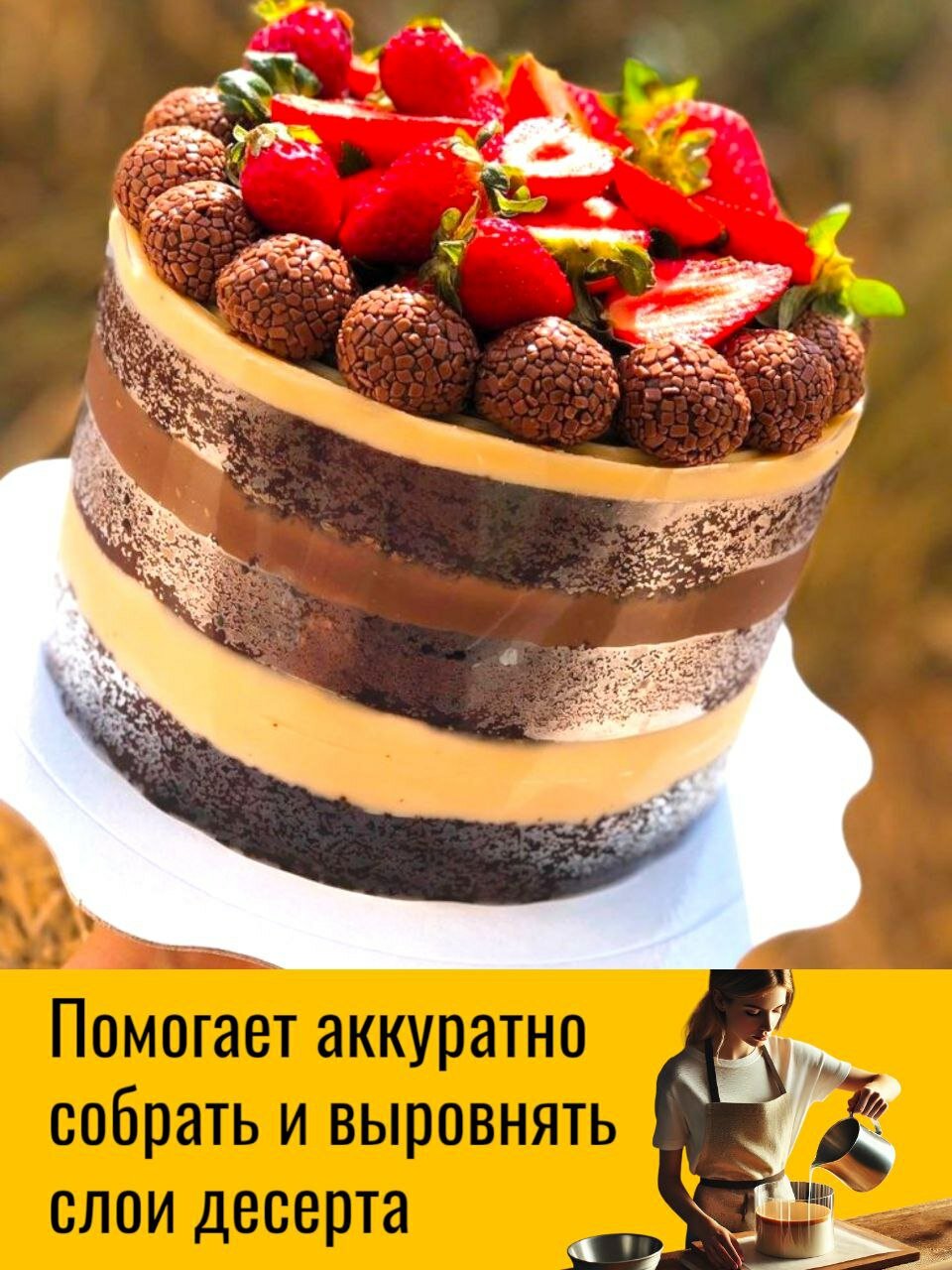 Ацетатная пленка для оформления торта, Кондитерское кольцо раздвижное / Кулинарная форма разъемная, Формочка круглая. Лента бордюрная для сборки салата, выравнивания мастики, оформления выпечки, начинки трайфлов, упаковки десертов. Прозрачная, праздничная — фото 1