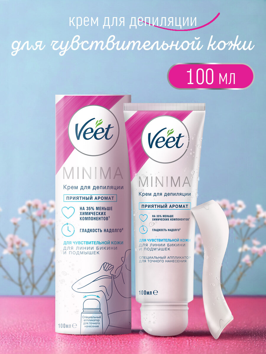 Крем для депиляции с аппликатором Veet MINIMA для области бикини и подмышек, для чувствительной кожи, 100мл