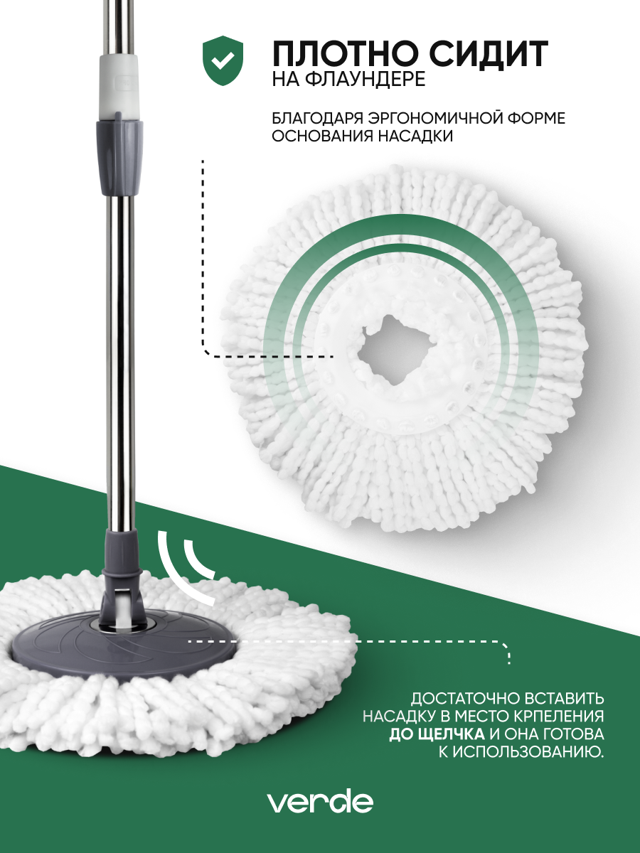 Насадки из микрофибры к швабре VERDE Spin Mop, комплект из 2 штук — фото 1
