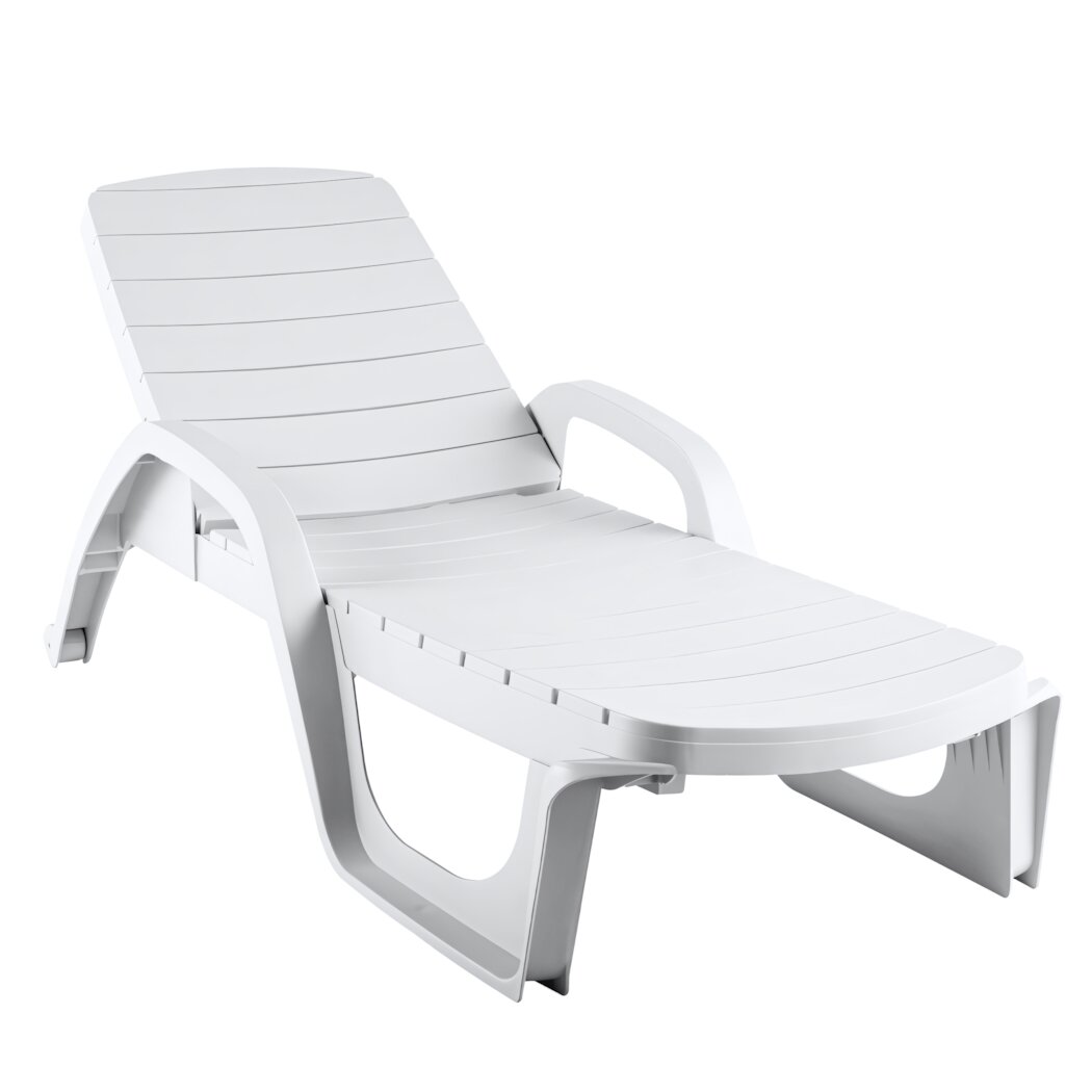 Шезлонг «Прованс» белый пластик регулируемая спинка колеса нагрузка 250 кг