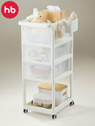 91044, Стеллаж с ящиками Happy Baby STORIO, этажерка на колесиках, вместительные ящики, белый