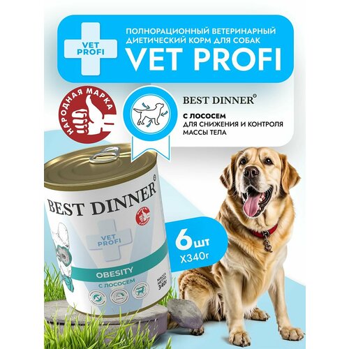 Влажный диетический корм Best Dinner Vet Profi Obesity для собак при для снижения и контроля избыточной массы тела Лосось (6шт х 340гр)
