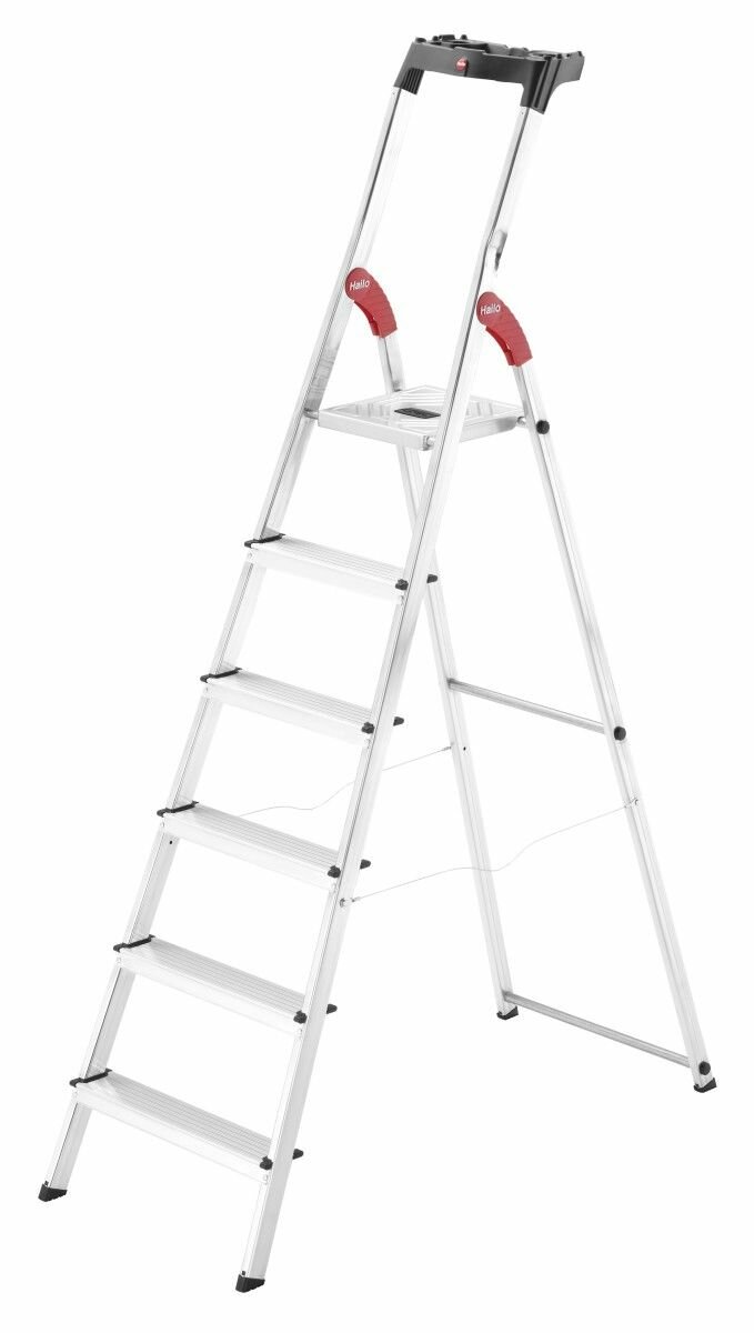 Стремянка Hailo 8160-607 с лотком для инструмента 6 ступеней рабочая высота 3.28 м нагрузка 150 кг.