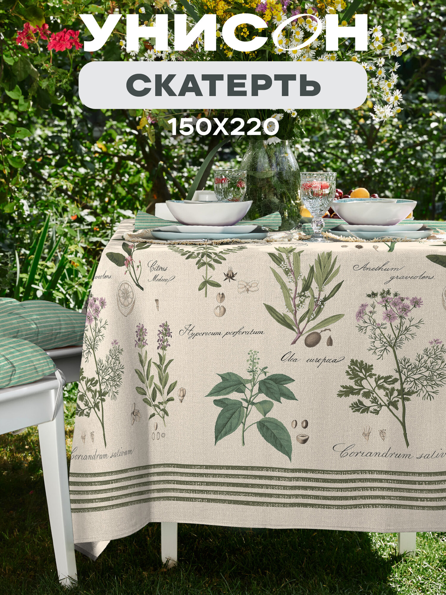 Скатерть на стол 150х220 Унисон рис 33090-3 Botanica