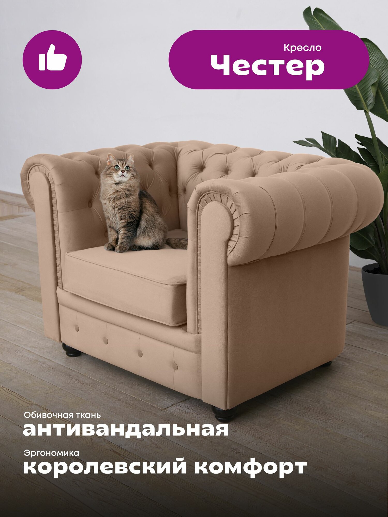 Кресло "Честер", антивандальная ткань бежевый Teddy 008