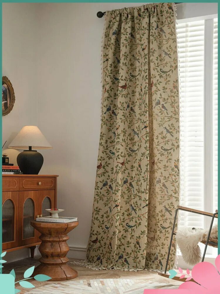 Штора 260 см х 150 см Жаккардовая иволга бежевая