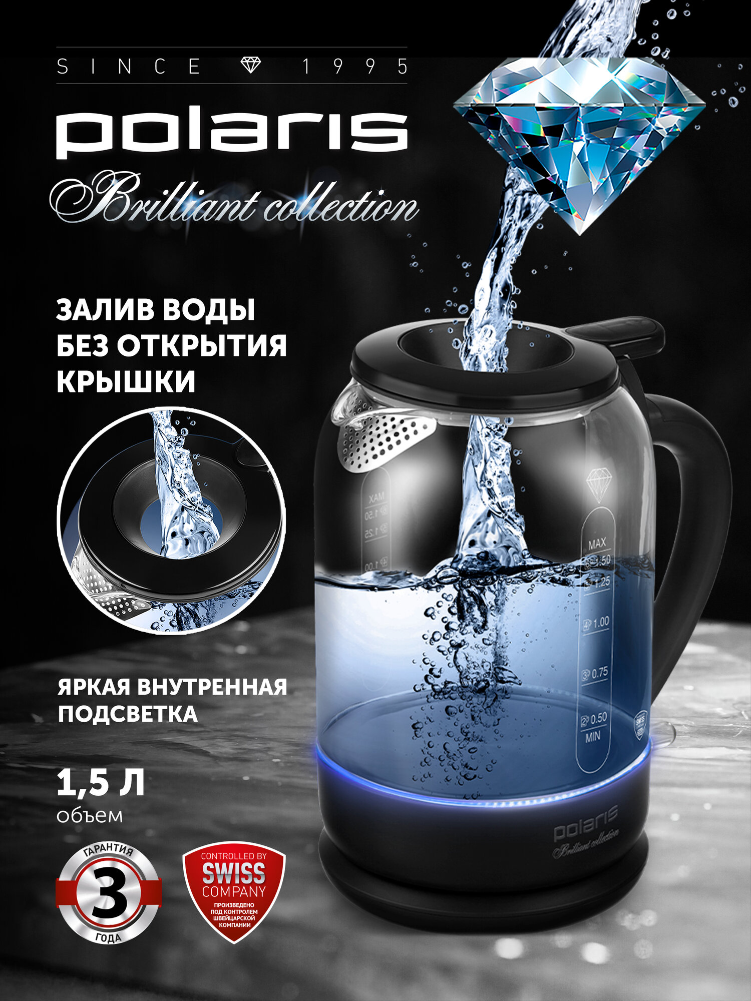Чайник Polaris PWK 1753CGL CN, черный