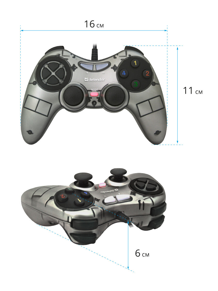 Проводной геймпад Defender Zoom USB Xinput, 10 кнопок, 2 стика — фото 1