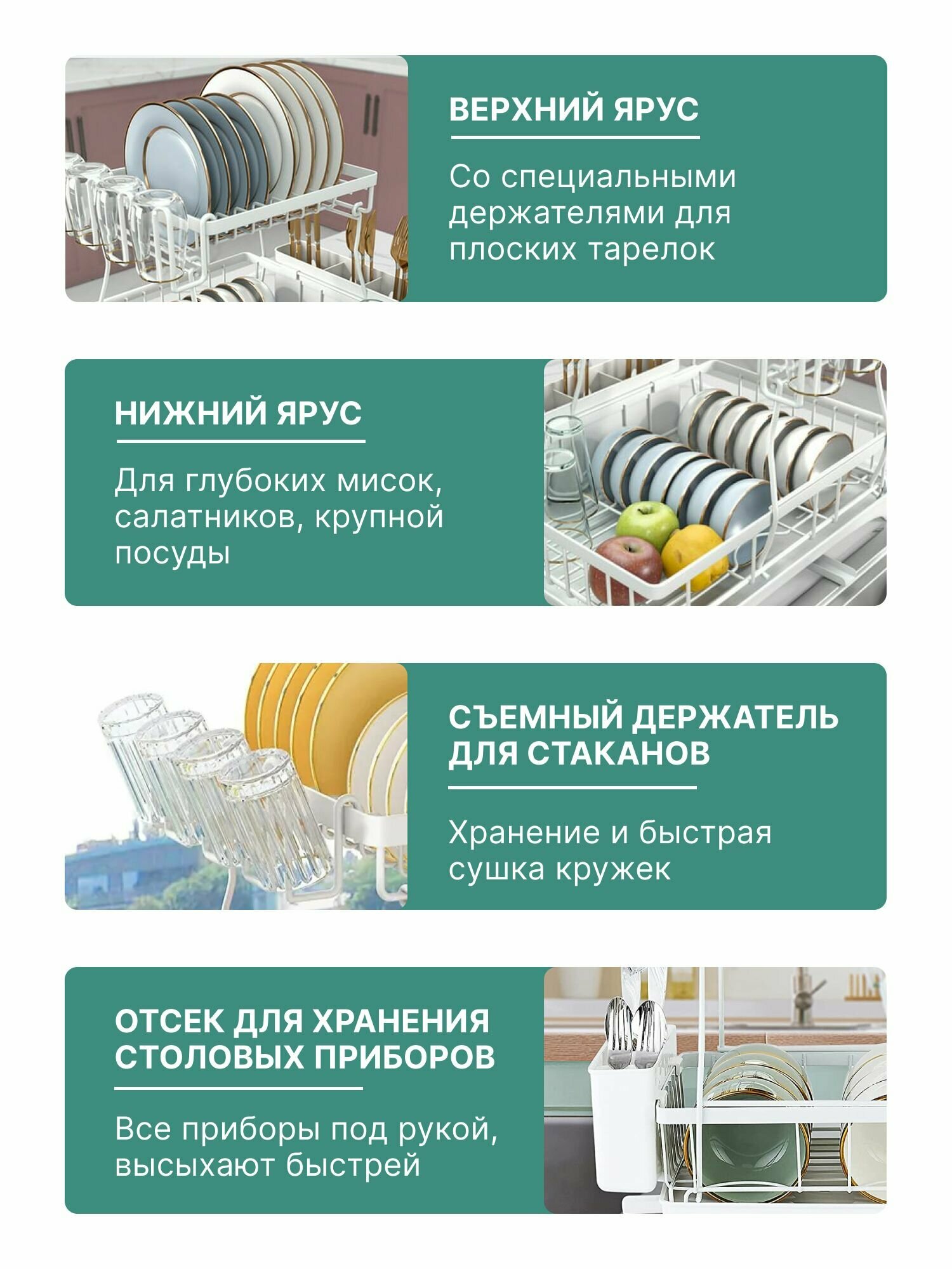 Сушилки Для Посуды Xiaomi Сушилка для посуды настольная, сушка для посуды Wowzilla, 2 яруса с поддоном