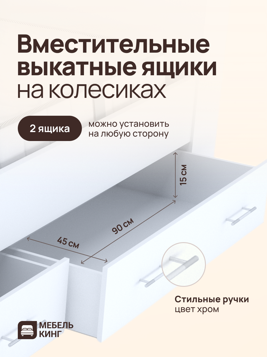 Двуспальная кровать с ящиками белая 160х200 Саломея с матрасом, зависимый пружинный блок, 18 см — фото 1