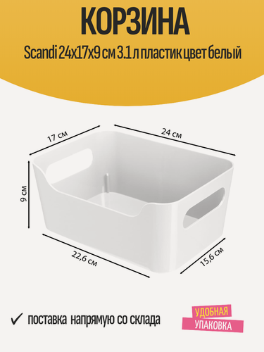 Изображение товара Корзина Scandi 24x17x9 см, 3.1 л, для хранения вещей, пластик белый