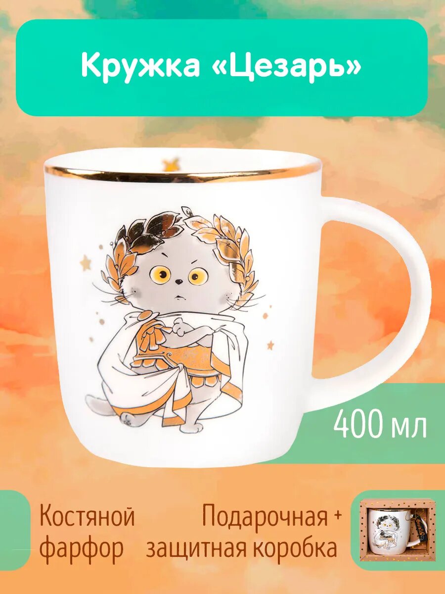 Кружка Кот Басик Цезарь в подарочной коробке 400 мл