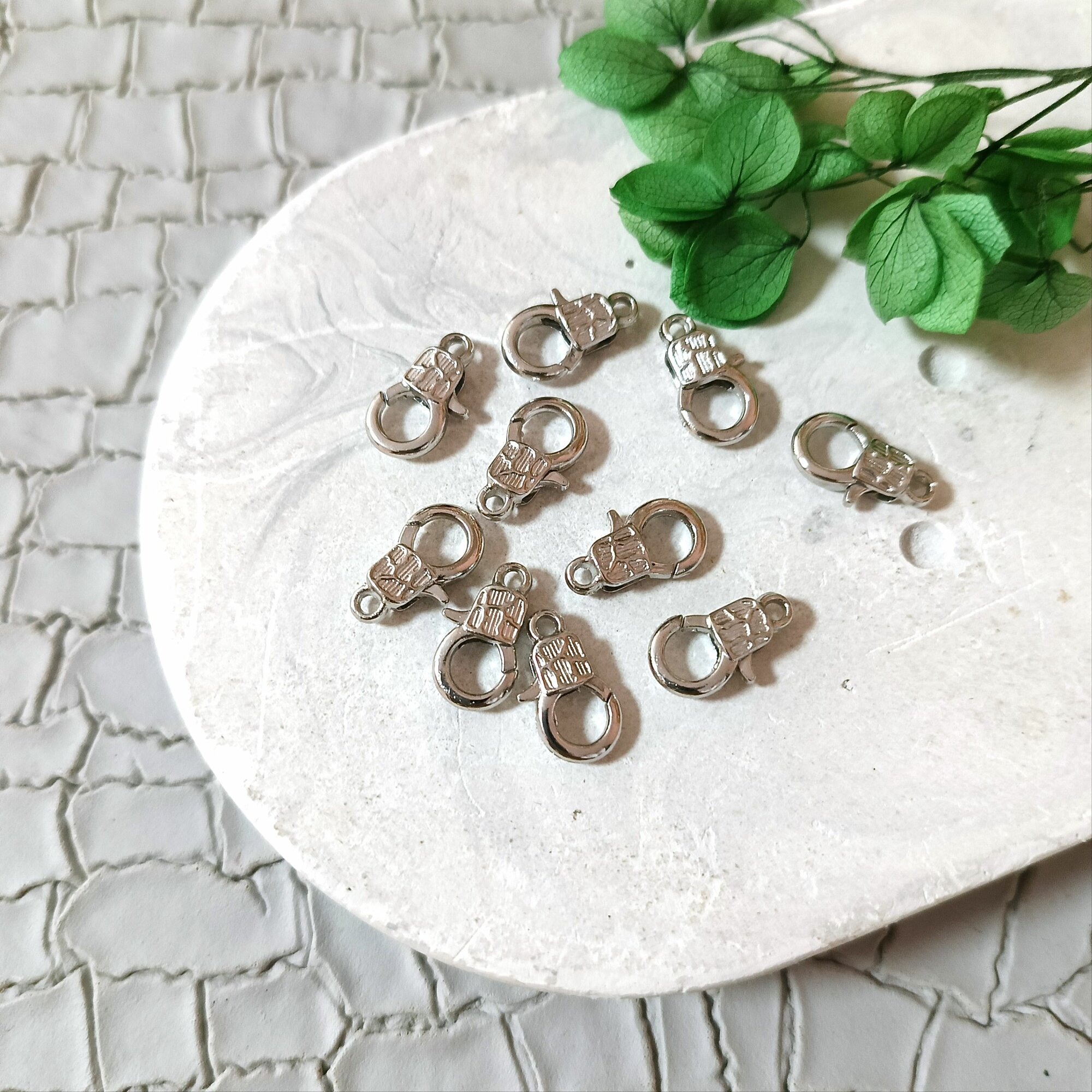 Карабин-застежка для бижутерии браслетов цепочек 16мм 10шт серебро