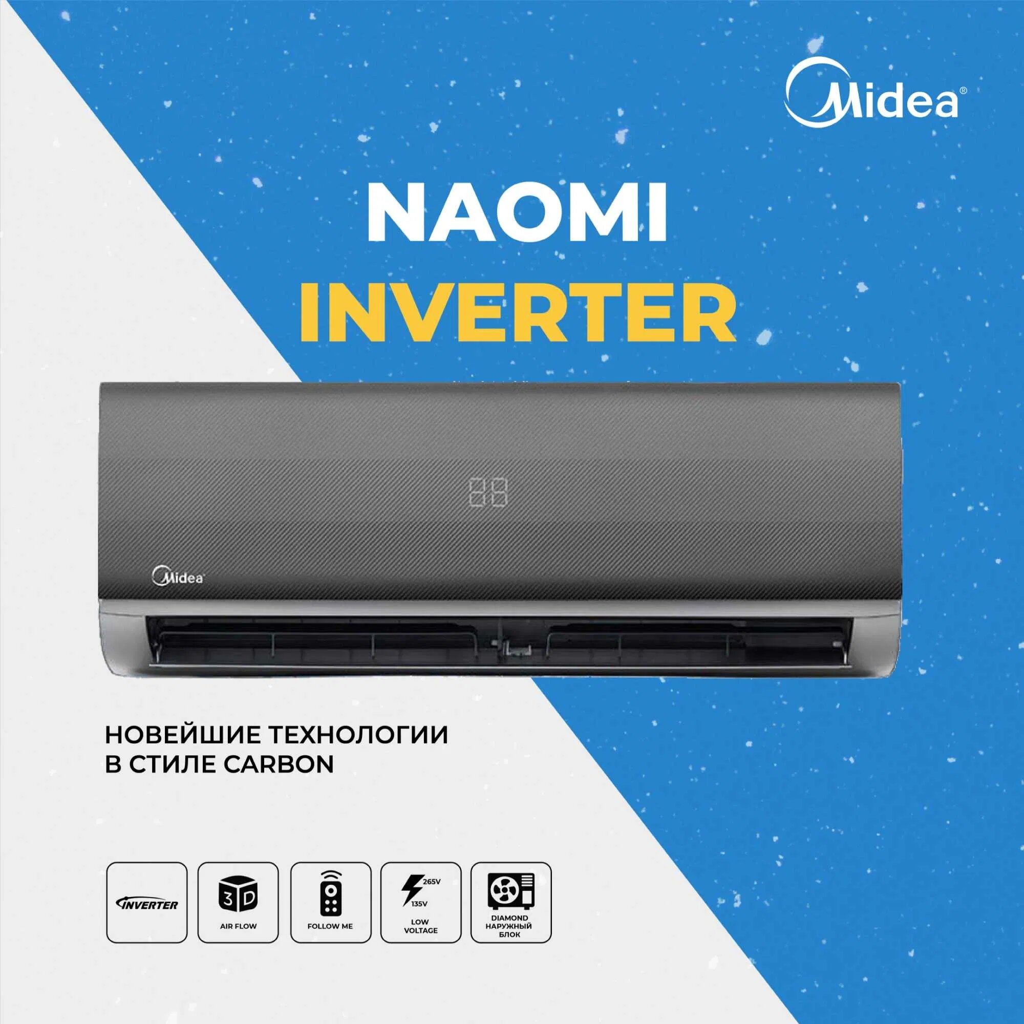 Кондиционер Midea NAOMI-12LVN, инверторный, 80-265В, серый цвет