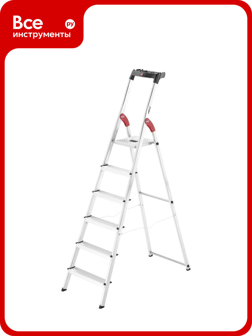 Алюминиевая стремянка с лотком для инструментов Hailo L60 StandartLine 6 ступеней 8160-607