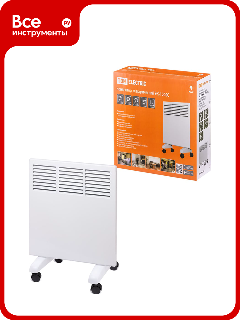 Электрический конвектор TDM ELECTRIC ЭК-1000С 1000 Вт регулировка мощности 500/1000 Вт термостат стич SQ2520-1204